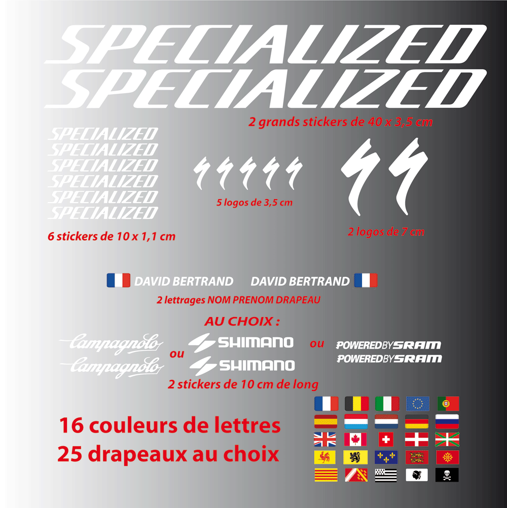 Kit Autocollants Vinyle Pour Cadre De Vélo Specialized - VTT Kit Autocollants Vinyle Pour Cadre De Vélo Specialized - VTT