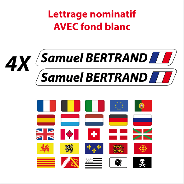 Lettrage imprimé nom prénom drapeau blanc - Stickers Perso
