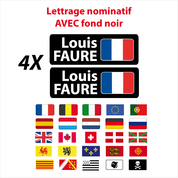 Lettrage imprimé nom prénom drapeau noir 2 lignes - Stickers Perso