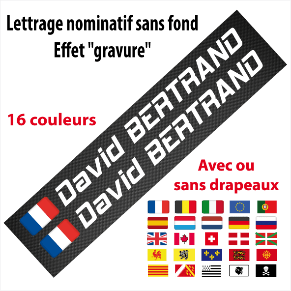 Sticker Nominatif Casque Moto Décoration Nom + Groupe Sanguin + Drapeau